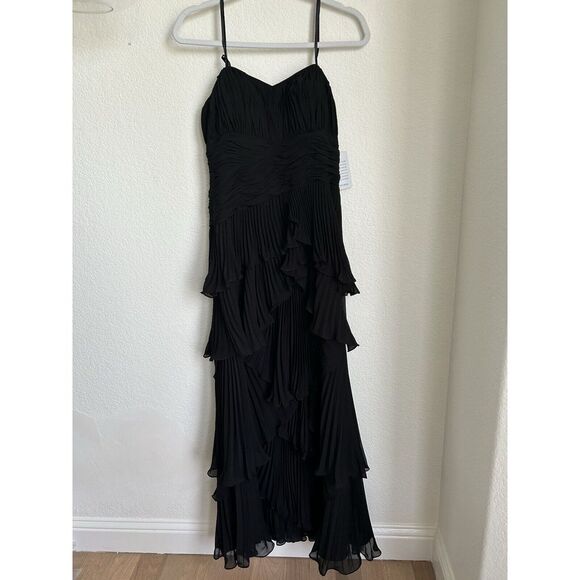 NWT Dalia MacPhee Dress 6 Black Formal Ruffle Strapless Tiered gown Nordstrom - Picture 5 of 12
